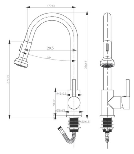 ברז מטבח נשלף TOMK11 מבית RIVER