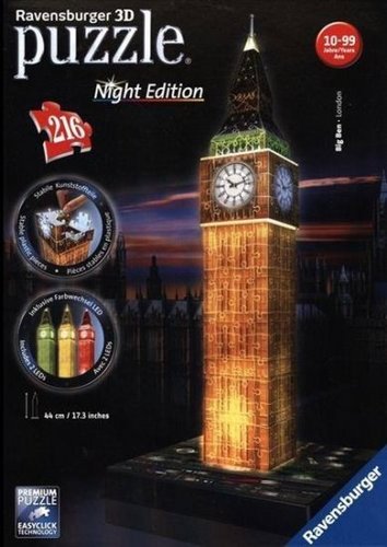 פאזל תלת מימד 216 חלקים מבית Ravensburger - ביג בן לונדון מואר