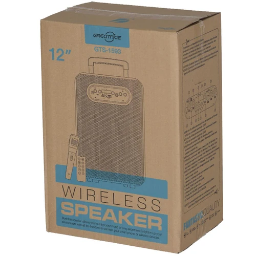 בידורית קריוקי נגררת Greatnice GTS-1593 30W עוצמתית 12 אינץ׳ עם תאורת RGB + מיקרופון חוטי ושלט רחוק