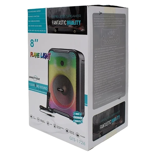 בידורית קריוקי Greatnice GTS-1726 20W עוצמתית 8 אינץ׳ עם תאורת RGB + מיקרופון חוטי