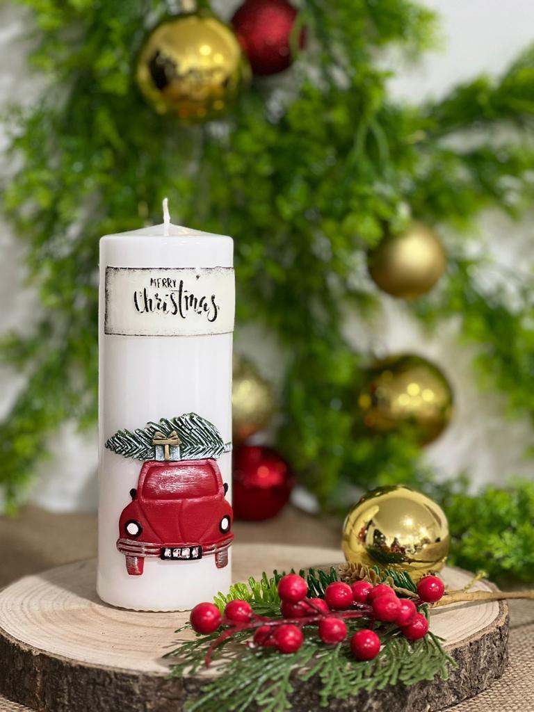 נר לבן 20/7 ס"מ - Christmas car
