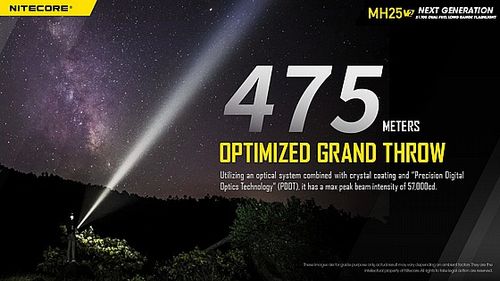 פנס יד נטען 1300 לומן MH25 V2 למרחק 475 מ' NITECORE