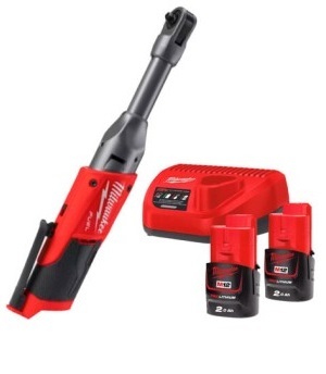 רצ'ט נטען צוואר ארוך D3/8 12V + שתי סוללות 2AH מבית Milwaukee