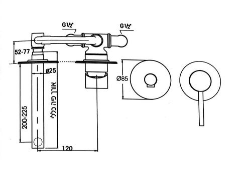 חמת ברז קיר פיה ארוכה סדרת מצדה דגם 305202GM גוון שחור מוברש| יש לרכוש גוף פנימי בנפרד