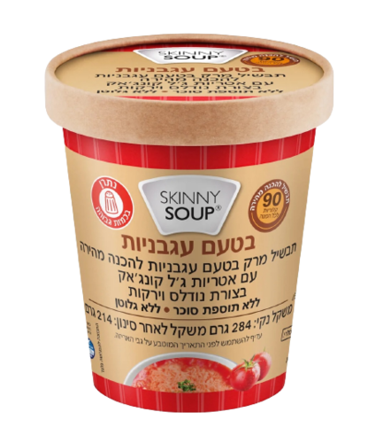 תבשיל מרק בטעם עגבניות להכנה מהירה עם אטריות ג'ל קונג'אק בצורת נודלס וירקות