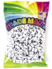 חרוזי פלסטיק אותיות ABC (אנגלית) שחור/לבן BEADZMANIA