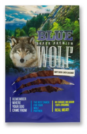 BLUE WOLF חטיף פרימיום לכלב – נקניקיות כבד ברווז מובחר 80 גרם ,מבצע 10 ב-100 ש"ח
