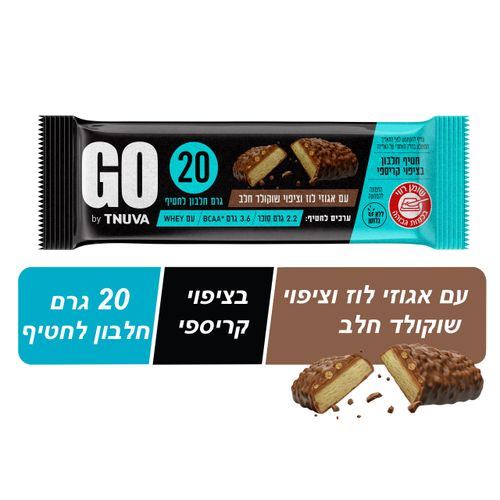 חטיף חלבון GO בטעם אגוזי לוז בציפוי שוקולד חלב