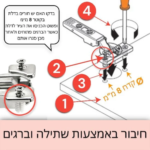 שלבי התקנת ציר כפוף חצי קנט שתילה אקספנדו תואם BLUM מרחק חורים 45 מ