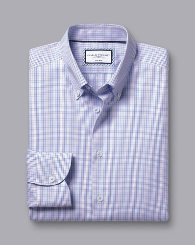 חולצה סגולה משבצת גזרת קלאסיק - Violet purple non-iron button-down oxford gingham check cf shirt