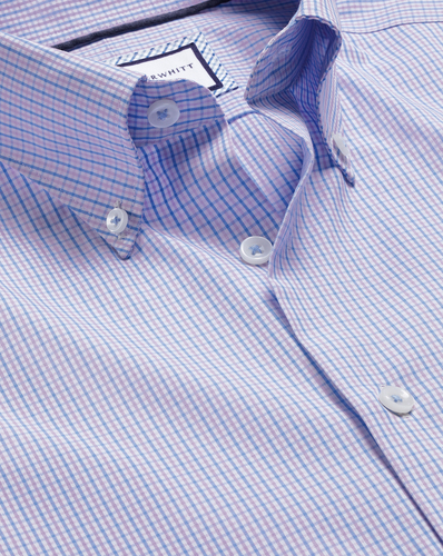 חולצה סגולה משבצת גזרת קלאסיק - Violet purple non-iron button-down oxford gingham check cf shirt