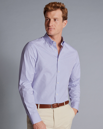 חולצה סגולה משבצת גזרת קלאסיק - Violet purple non-iron button-down oxford gingham check cf shirt