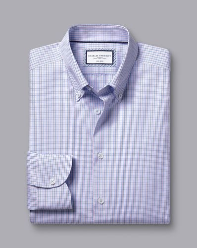 חולצה סגולה משבצת גזרת אקסטרה סלים - Violet purple non-iron button-down oxford gingham check esf shirt