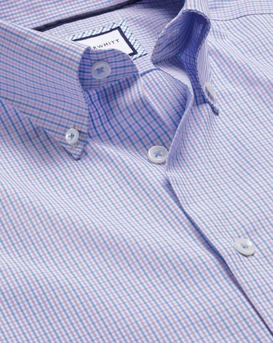 חולצה סגולה משבצת גזרת אקסטרה סלים - Violet purple non-iron button-down oxford gingham check esf shirt