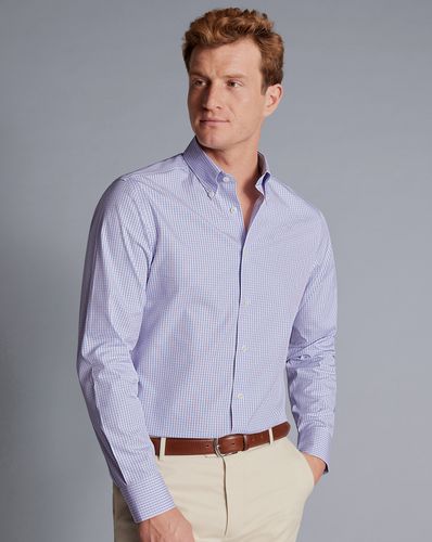 חולצה סגולה משבצת גזרת אקסטרה סלים - Violet purple non-iron button-down oxford gingham check esf shirt