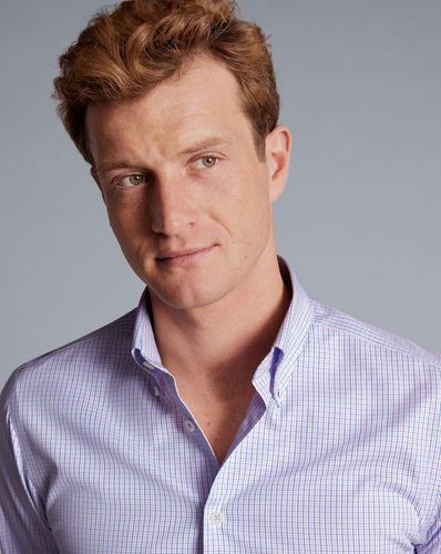 חולצה סגולה משבצת גזרת אקסטרה סלים - Violet purple non-iron button-down oxford gingham check esf shirt