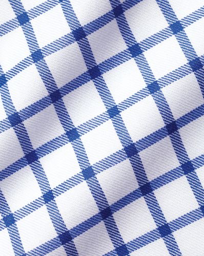 חולצה כחולה משבצת גזרת סלים -Cobalt blue non-iron twill grid check slim fit shirt
