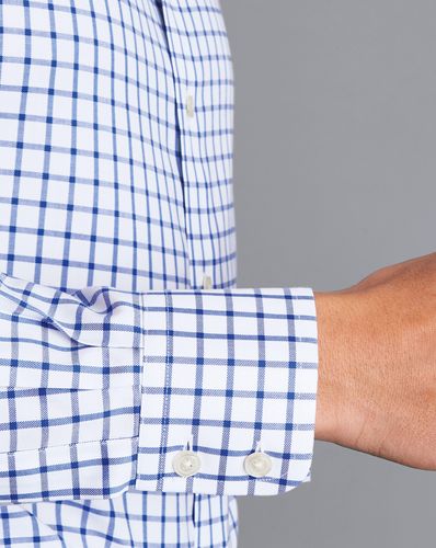 חולצה כחולה משבצת גזרת אקסרה סלים -Cobalt blue non-iron twill grid check extra slim fit shirt