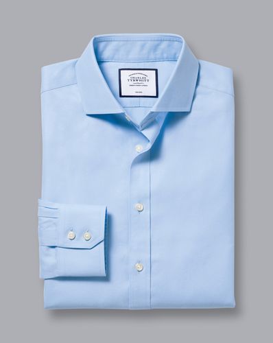 חולצה כחולה גזרת סלים  - Sky blue non-iron twill cutaway slim fit shirt
