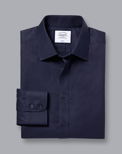 חולצה כחולה כהה גזרת קלאסיק עם כיס  - Navy non-iron twill classic fit shirt