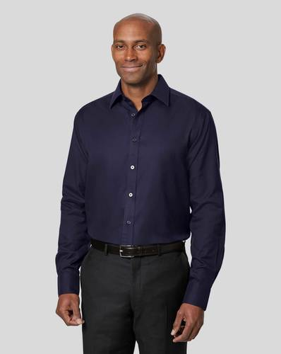 חולצה כחולה כהה גזרת קלאסיק עם כיס  - Navy non-iron twill classic fit shirt