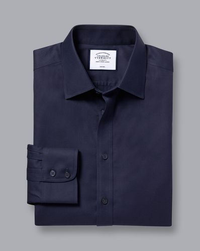 חולצה כחולה כהה גזרת סלים  - Navy non-iron twill slim fit shirt