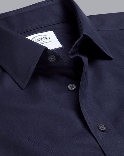 חולצה כחולה כהה גזרת סלים  - Navy non-iron twill slim fit shirt