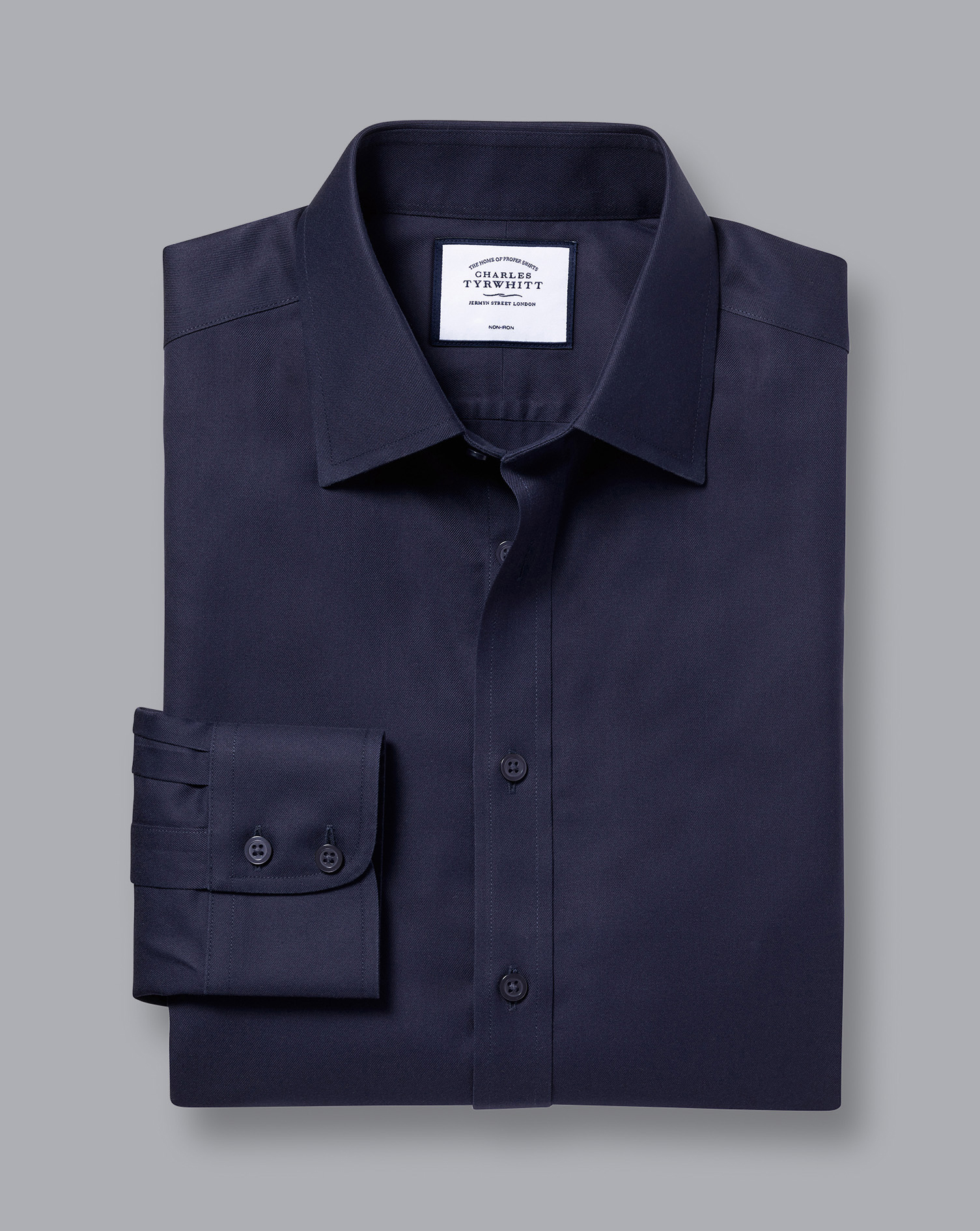 חולצה כחולה כהה גזרת אקסטרה סלים  - Navy non-iron twill extra slim fit shirt