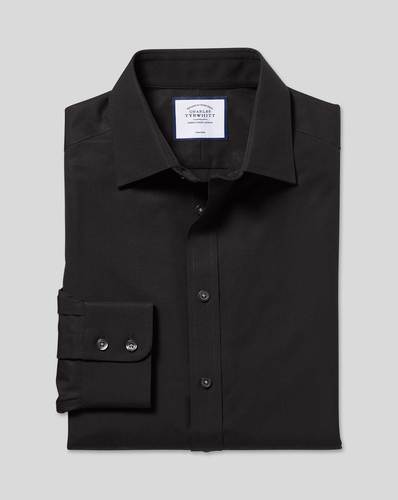 חולצה שחורה גזרת קלאסיק  - Black non-iron poplin classic fit shirtt