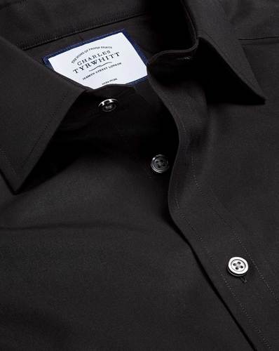 חולצה שחורה גזרת קלאסיק  - Black non-iron poplin classic fit shirtt