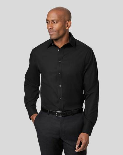 חולצה שחורה גזרת קלאסיק  - Black non-iron poplin classic fit shirtt