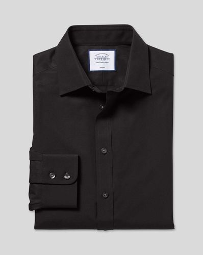 חולצה שחורה גזרת סלים  - Black non-iron poplin slim fit shirt