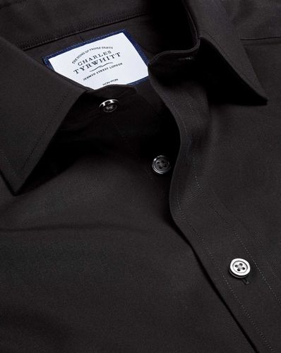 חולצה שחורה גזרת סלים  - Black non-iron poplin slim fit shirt