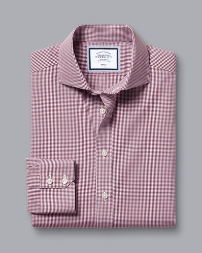 חולצה גזרת קלאסיק  - Claret pink non-iron mini gingham cutaway classic fit shirt