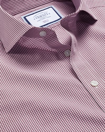 חולצה גזרת קלאסיק  - Claret pink non-iron mini gingham cutaway classic fit shirt