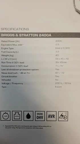 גנרטור מיוצב Briggs & Stratton דגם: B&S2400 - מתצוגה מחיר מיוחד