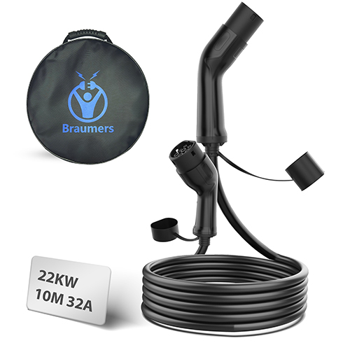 כבל טעינה לרכב חשמלי תלת פאזי BRAUMERS Cable 32A / 22Kw Type2 to Type2 10M