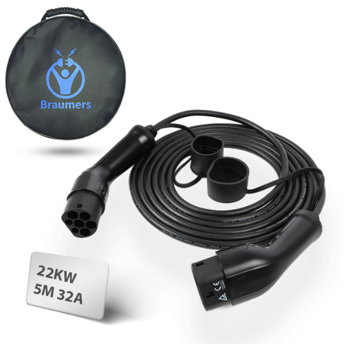 כבל טעינה לרכב חשמלי תלת פאזי BRAUMERS Cable 32A / 22Kw Type2 to Type2 5M TPE
