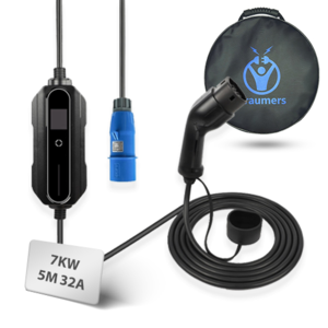 מטען נייד חכם לרכב חשמלי חד פאזי (7KW) בעל הספק משתנה חיבור סיקון Braumers 1-Phase EV Charger 7KW-(32A)