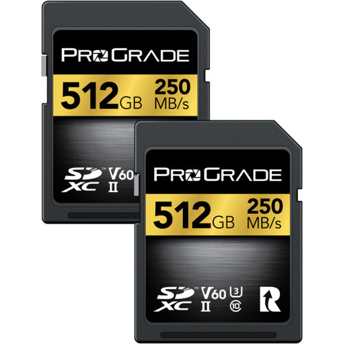 זוג כרטיסי זיכרון ProGrade Digital 512GB UHS-II SDXC V60