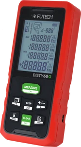 מד טווח לייזר מקצועי - קרן ירוקה - 202.60G. מסך LCD למדידות עד 60 מטר FUTECH LASERLINER.