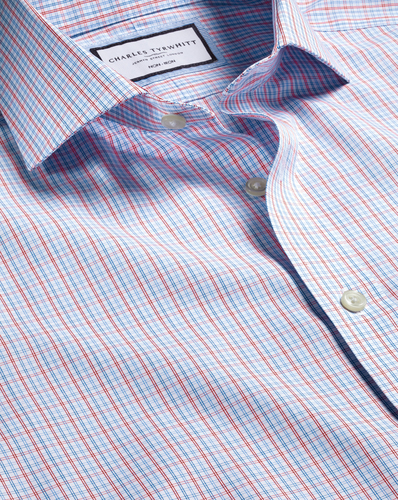 חולצה אדומה משבצת גזרת קלאסיק  -Red non-iron fine line check cutaway classic fit shirt