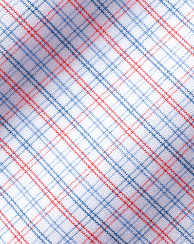 חולצה אדומה משבצת גזרת קלאסיק  -Red non-iron fine line check cutaway classic fit shirt