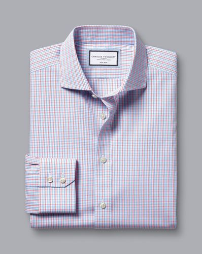 חולצה אדומה משבצת גזרת סלים  -Red non-iron fine line check cutaway slim fit shirt