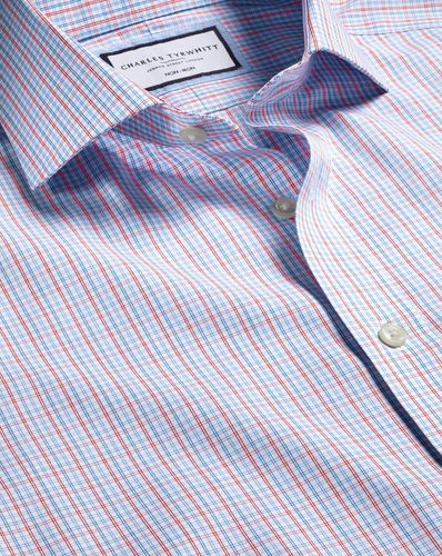 חולצה אדומה משבצת גזרת סלים  -Red non-iron fine line check cutaway slim fit shirt