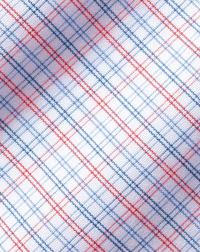 חולצה אדומה משבצת גזרת סלים  -Red non-iron fine line check cutaway slim fit shirt