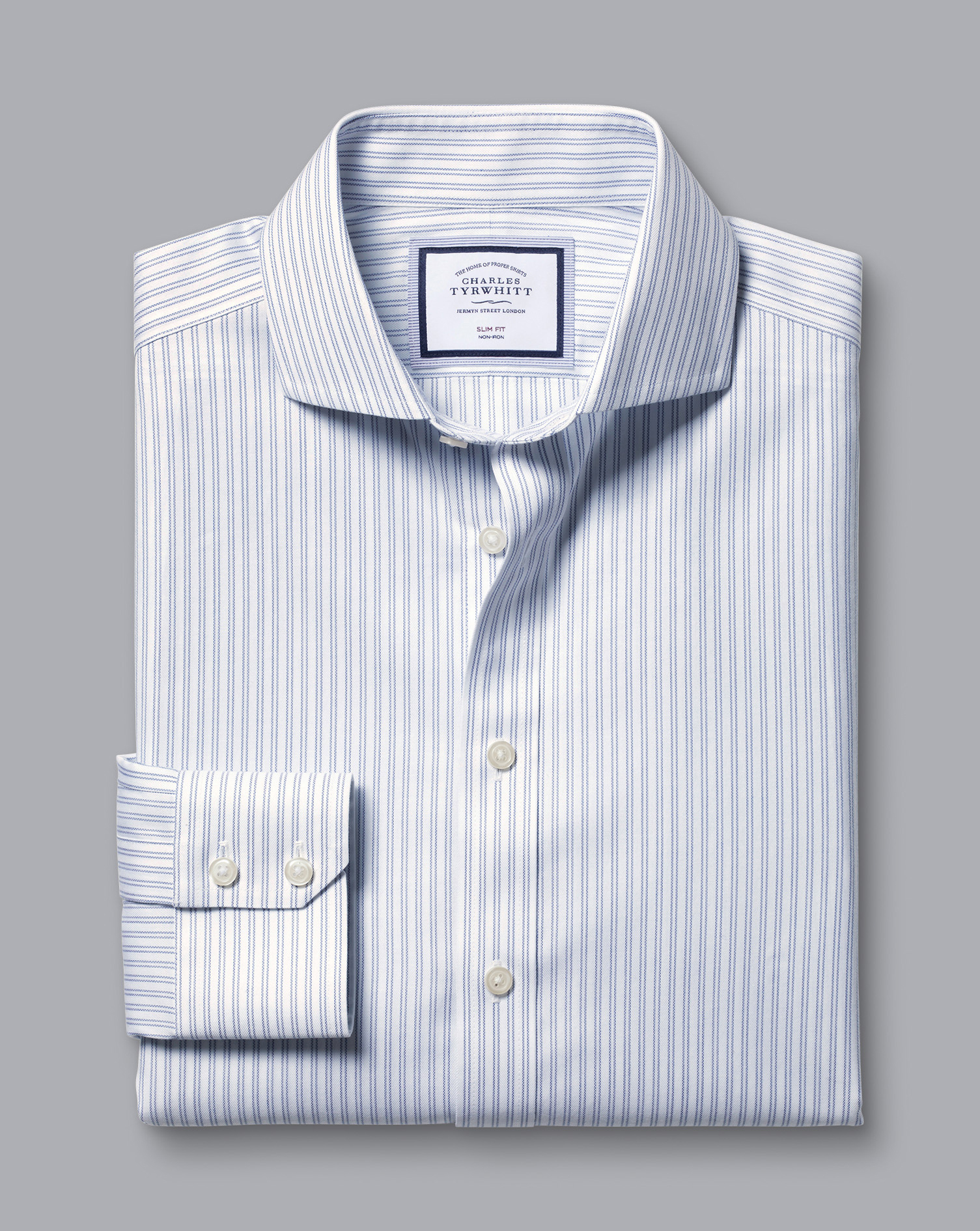 חולצה כחולה  גזרת קלאסיק  -Royal blue non-iron double stripe cutaway classic fit shirt