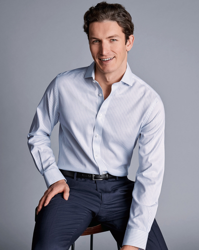 חולצה כחולה  גזרת קלאסיק  -Royal blue non-iron double stripe cutaway classic fit shirt