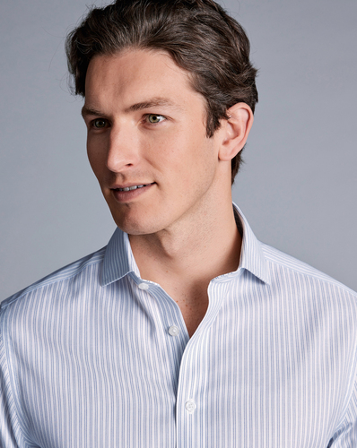 חולצה כחולה  גזרת קלאסיק  -Royal blue non-iron double stripe cutaway classic fit shirt