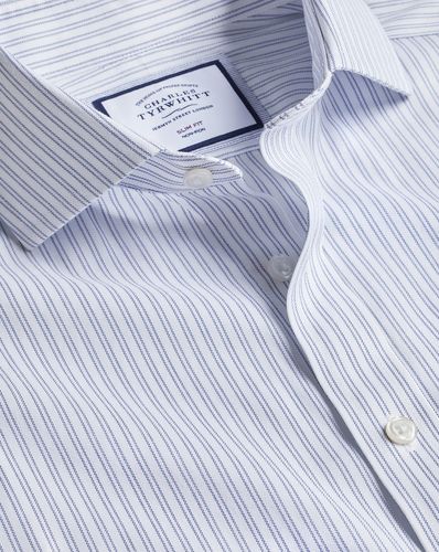 חולצה כחולה  גזרת אקסטרה סלים  -Royal blue non-iron double stripe cutaway extra slim fit shirt